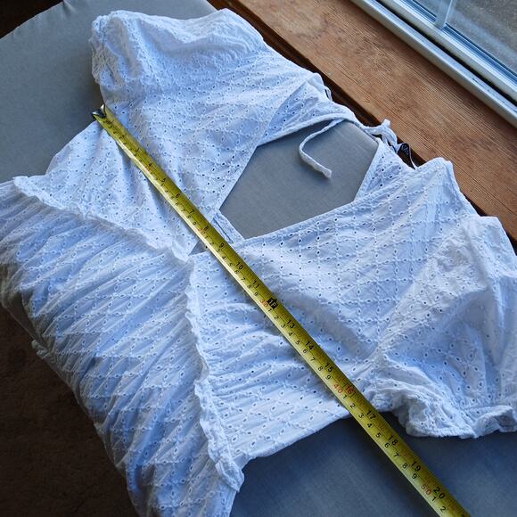 Zara White Eyelet Mini Sundress S cotton lined prairie cottagecore boho ruffles - Picture 3 of 12